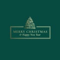 Merry Christmas and Happy New Year Abstract Vector Classy Frame Label, Sign or Card Template. Hand Drawn Pine Tree under