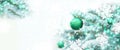 Abstract Xmas background of glitter vintage lights, christmas balls on fir tree with copy space. Merry Christmas and