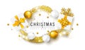 2019 Merry Christmas and Happy New year background with Christmas balls,gift boxes and tinsel.Vector illustration for holiday gree Royalty Free Stock Photo