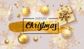 Merry Christmas and Happy New Year background. Beautiful gift card with golden balls and sparkling snowflake. Elegant Royalty Free Stock Photo