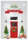Merry Christmas and Happy New Year background with decorated Christmas front door