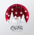 Merry christmas and happy new year background Decorated with gift box in forest and star paper cut style.Glowing lights Vector Royalty Free Stock Photo