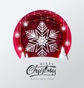 Merry christmas and happy new year background Decorated with Snowflake in forest and star paper cut style.Glowing lights Vector Royalty Free Stock Photo