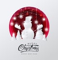 Merry christmas and happy new year background Decorated with snowman in forest and star paper cut style.Glowing lights Vector Royalty Free Stock Photo