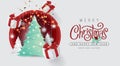 Merry christmas and happy new year background Decorated with christmas tree and gift box paper cut style.Glowing lights Vector Royalty Free Stock Photo