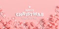 Merry Christmas and happy new year background. Christmas background design with ornaments on coral pink background. 3D