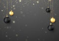 Merry Christmas and Happy New Year background. Holiday decoration element. Gold and blakc Christmas balls and snowflake Royalty Free Stock Photo