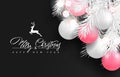 2019 Merry Christmas and Happy New Year background for holiday greeting card, poster, banner. Beautiful tree balls,garland,white t Royalty Free Stock Photo