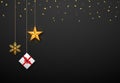 Merry christmas and happy new year background with luxury gold star, gift box and snowflake Royalty Free Stock Photo