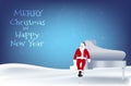 Merry Christmas and Happy New Year background with santa claus, grand piano and seasonal elements