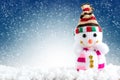 Merry christmas and happy new year background. Snowman standing