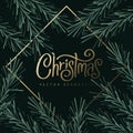 Merry Christmas and Happy New Year Background Christmas Tree Branches decoration.Merry Christmas vector text Calligraphic Royalty Free Stock Photo
