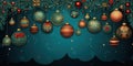Merry christmas and happy new year background with Christmas tree decorations and green balls