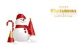 Merry Christmas and Happy New Year background. White, red and gold 3D objects. Christmas tree, candy, snowballs and snowman