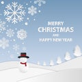 Merry Christmas and Happy New Year backgrounds. Snowman with snowflake and winter background. Paper art style. Royalty Free Stock Photo