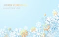 Merry Christmas and Happy New Year banner. Abstract white and gold snowflakes on blue background. Paper art and craft design. Spac Royalty Free Stock Photo