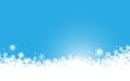 Merry Christmas and Happy New Year banner. Abstract white snowflakes and sparkling light on blue background. Space for your design Royalty Free Stock Photo