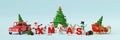 Merry Christmas and Happy New Year, Banner background of Santa Claus and Christmas character with letters XMAS Royalty Free Stock Photo