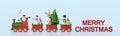 Merry Christmas and Happy New Year, Banner background of Santa Claus and friends on Christmas train Royalty Free Stock Photo