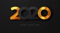 Merry Christmas And Happy New Year 2020 Banner With Golden Luxury Numbers And Text. Gold Festive Numbers Design. Vector