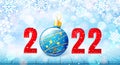 Merry Christmas and Happy New Year 2022 banner. Holiday vector illustration with paper snowflakes background, red number and Royalty Free Stock Photo