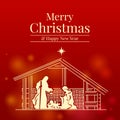 Merry christmas and happy new year banner with Nativity of Jesus scene on red background vector design