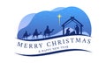 Merry christmas and happy new year banner with Nativity of Jesus scene and Three wise men riding a camel go for the star of