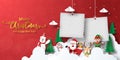 Merry Christmas and Happy New Year, Christmas banner postcard of Santa Claus and friends with blank photo frame Royalty Free Stock Photo