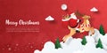 Merry Christmas and Happy New Year, Christmas banner postcard of Santa Claus and reindeer on the sky Royalty Free Stock Photo