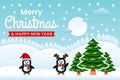 Merry Christmas and Happy New Year Banner template with penguins