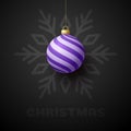 Merry christmas and happy new year banner. Vector illustration card with purple christmas tree ball on luxury snowflake background Royalty Free Stock Photo