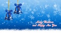 Merry Christmas and Happy New Year blue background with bells