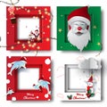 Merry Christmas and Happy new year border frame photo design set on transparency background.Creative origami paper cut and craft Royalty Free Stock Photo