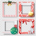 Merry Christmas and Happy new year border frame photo design set on transparency background.Creative origami paper cut and craft Royalty Free Stock Photo