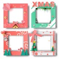 Merry Christmas and Happy new year border frame photo design set on transparency background.Creative origami paper cut and craft Royalty Free Stock Photo