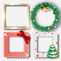 Merry Christmas and Happy new year border frame photo design set on transparency background.Creative origami paper cut and craft Royalty Free Stock Photo