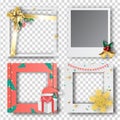 Merry Christmas and Happy new year border frame photo design set on transparency background.Creative origami paper cut and craft Royalty Free Stock Photo