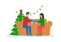 Merry Christmas and Happy New Year. Boy Prepare Surprise To Girlfriend. Surprised Girl Take Gift From Boyfriend. Family Royalty Free Stock Photo