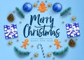 Merry Christmas and Happy New Year Calligraphic Greeting Holiday Postcard Royalty Free Stock Photo