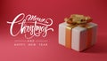 Merry Christmas and happy new year calligraphy and Christmas Gift on red banner, Holiday and festival celebration concept Royalty Free Stock Photo