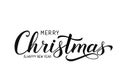 Merry Christmas and Happy New Year calligraphy hand lettering isolated on white. Celebration quote hand written with brush. Royalty Free Stock Photo