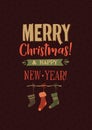 Merry Christmas and Happy New Year Calligraphy Poster. Greeting Card Typography on Dark Background Royalty Free Stock Photo
