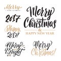 Merry Christmas AND Happy New Year Calligraphy Set. Greeting Card Design Set on White Background Royalty Free Stock Photo