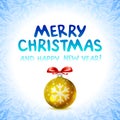 Merry Christmas, and Happy New Year! Card. ball toy. bow-knot ribbon Royalty Free Stock Photo