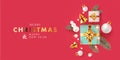 Xmas modern design with 3d realistic traditional decor elements. Christmas greeting card, poster, holiday cover, web banner