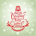Merry Christmas and Happy New Year Card, calligraphy handwritten