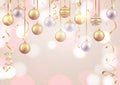 Merry Christmas and Happy New Year card, decorative balls on soft background Royalty Free Stock Photo