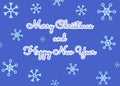 Merry Christmas and Happy New Year, card with different snowflakes. Postcard in blue winter tones. Print for seasonal Royalty Free Stock Photo