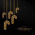 Merry Christmas and Happy New Year card with gold ornament decoration of golden ball and gold glitter on luxury black background Royalty Free Stock Photo