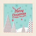Merry christmas, happy new year card or poster template with christmas tree background in green mint color vector